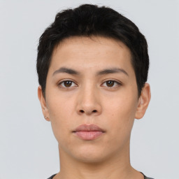 Neutral asian young-adult male with short  brown hair and brown eyes