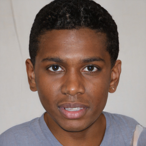 Neutral black young-adult male with short  brown hair and brown eyes