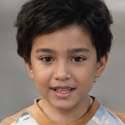 Joyful white child male with short  brown hair and brown eyes