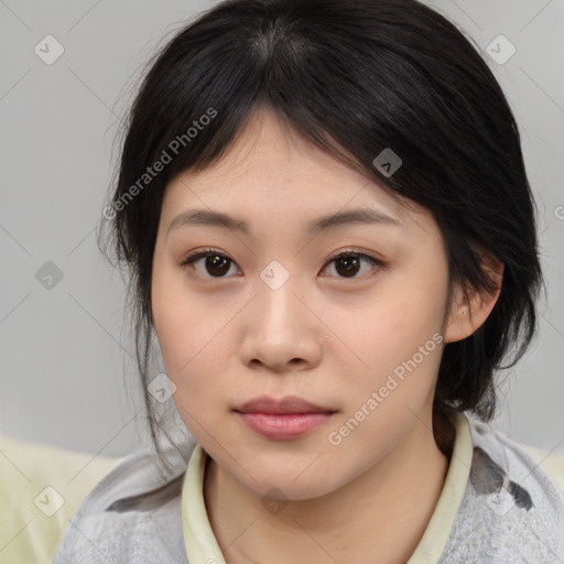 Neutral asian young-adult female with medium  brown hair and brown eyes