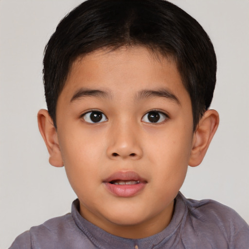 Neutral latino child male with short  brown hair and brown eyes