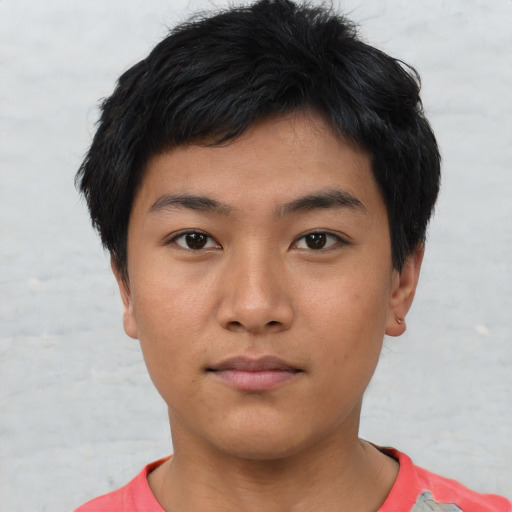 Neutral asian young-adult male with short  black hair and brown eyes