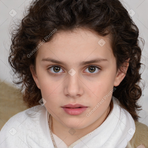 Neutral white child female with medium  brown hair and brown eyes