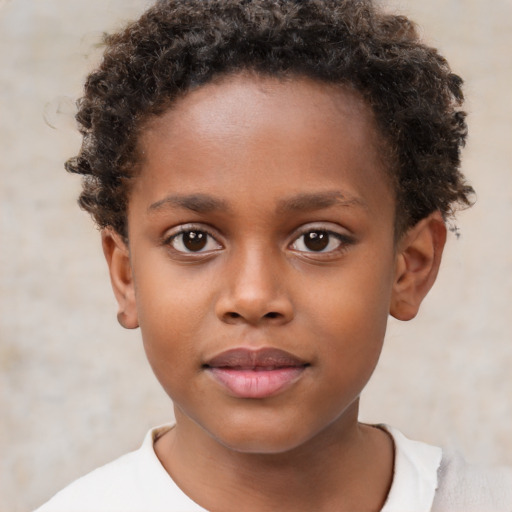 Neutral black child female with short  brown hair and brown eyes