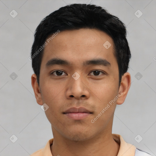 Neutral asian young-adult male with short  black hair and brown eyes