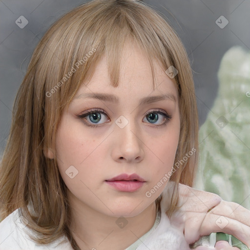 Neutral white child female with medium  brown hair and brown eyes