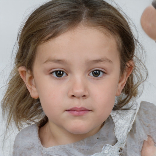 Neutral white child female with medium  brown hair and grey eyes