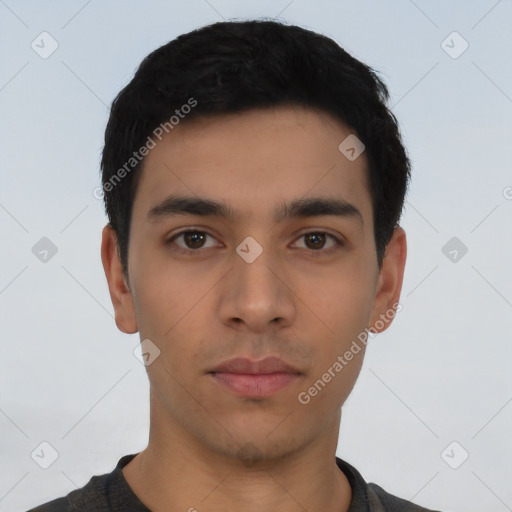 Neutral asian young-adult male with short  black hair and brown eyes