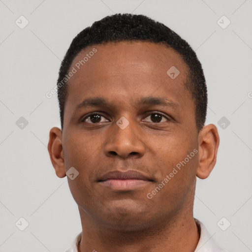 Neutral black young-adult male with short  brown hair and brown eyes
