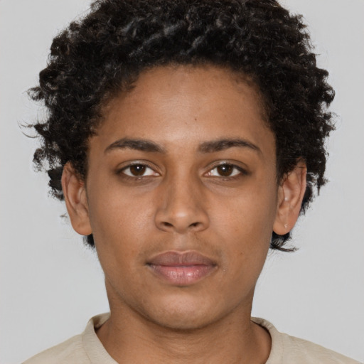 Neutral black young-adult female with short  brown hair and brown eyes