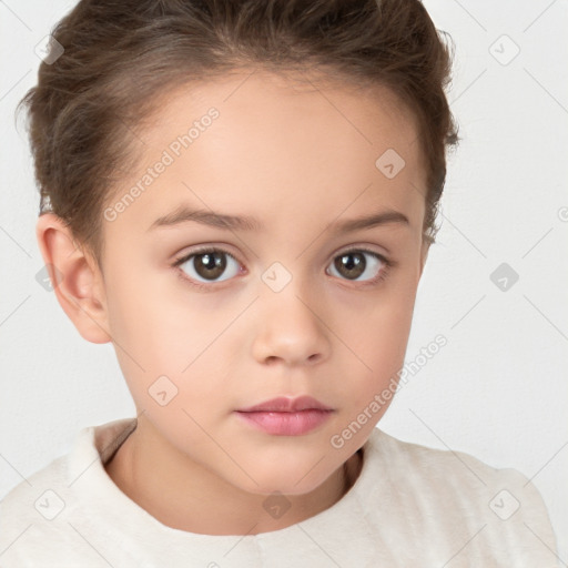 Neutral white child female with short  brown hair and brown eyes