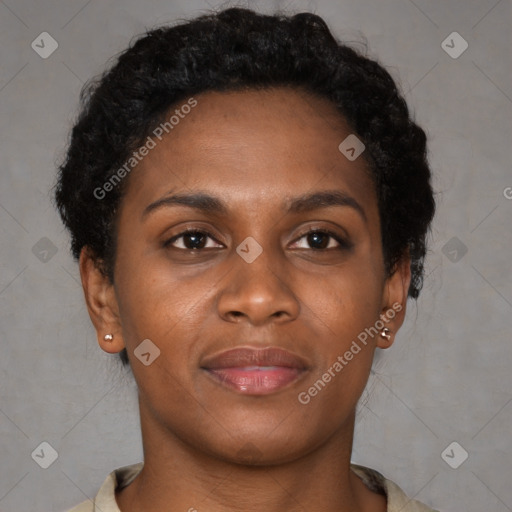 Neutral black young-adult female with short  brown hair and brown eyes