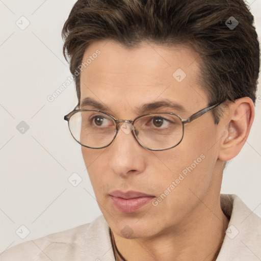 Neutral white adult male with short  brown hair and brown eyes