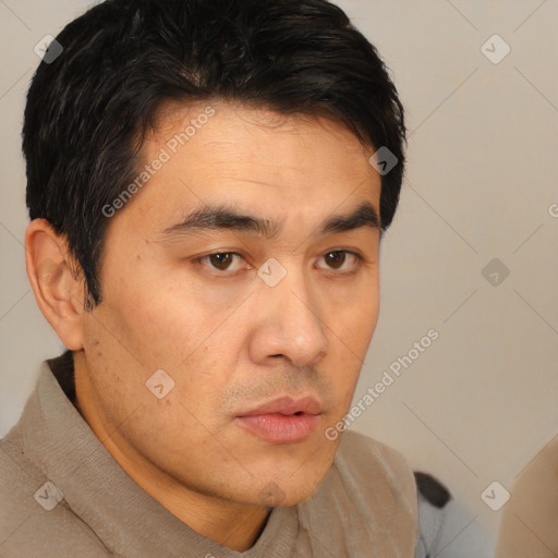 Neutral asian young-adult male with short  brown hair and brown eyes