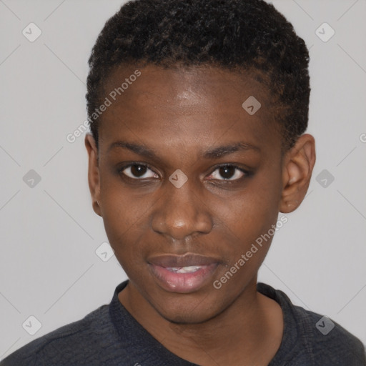 Neutral black young-adult male with short  brown hair and brown eyes