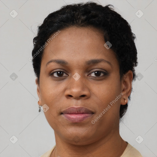 Neutral black young-adult female with short  brown hair and brown eyes