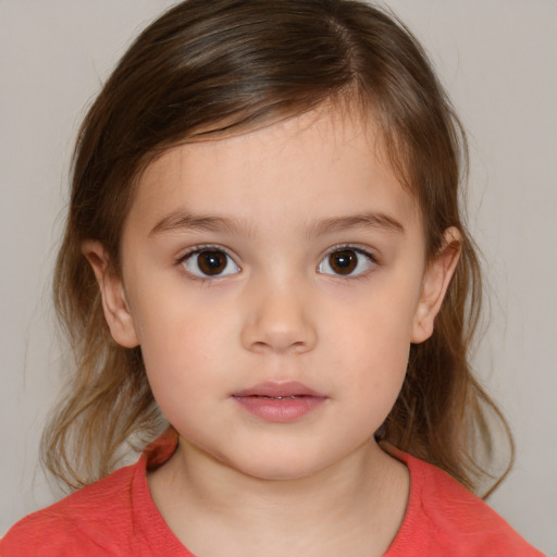 Neutral white child female with medium  brown hair and brown eyes