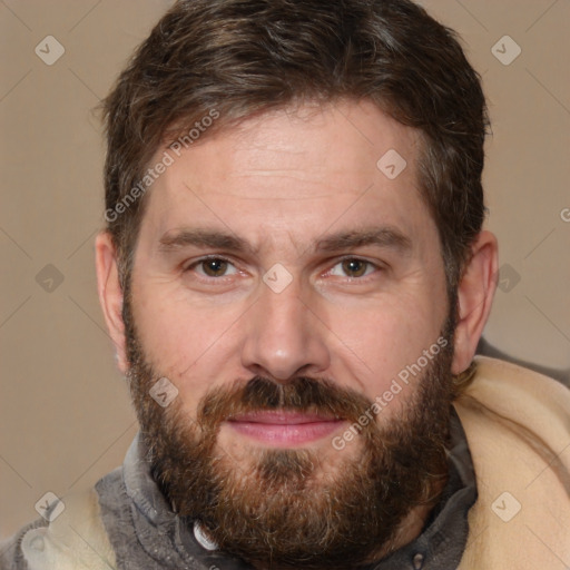 Neutral white adult male with short  brown hair and brown eyes