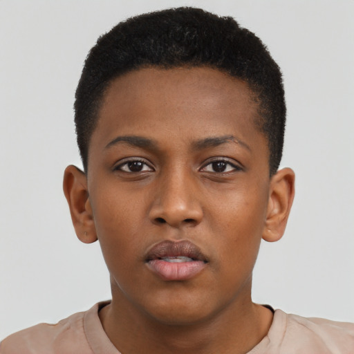 Neutral black young-adult male with short  brown hair and brown eyes