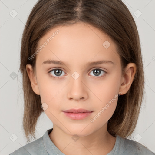 Neutral white child female with medium  brown hair and brown eyes