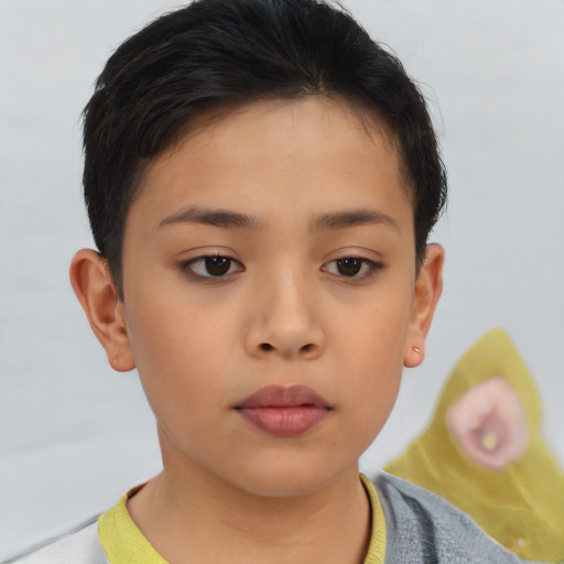 Neutral asian child female with short  brown hair and brown eyes