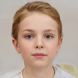 Neutral white child female with short  brown hair and blue eyes