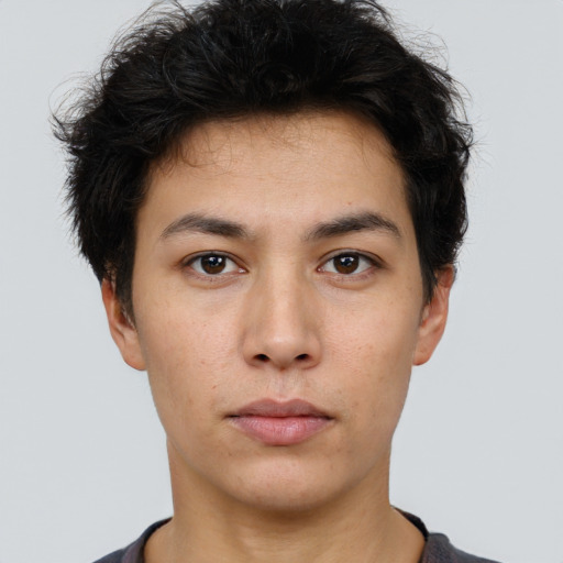 Neutral asian young-adult male with short  brown hair and brown eyes