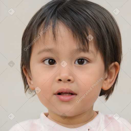 Neutral white child female with medium  brown hair and brown eyes