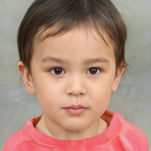 Neutral white child female with short  brown hair and brown eyes