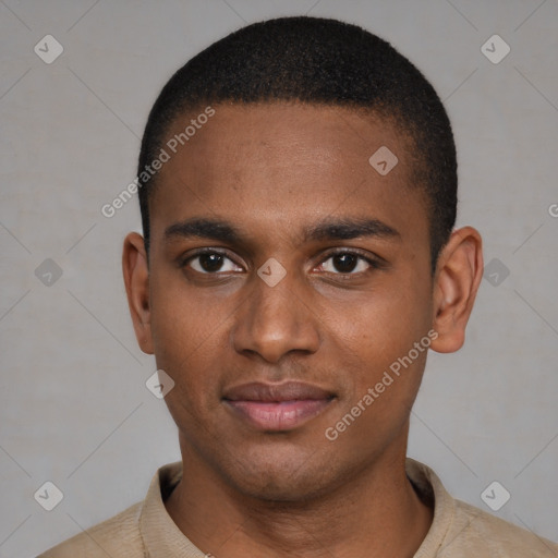 Neutral black young-adult male with short  brown hair and brown eyes