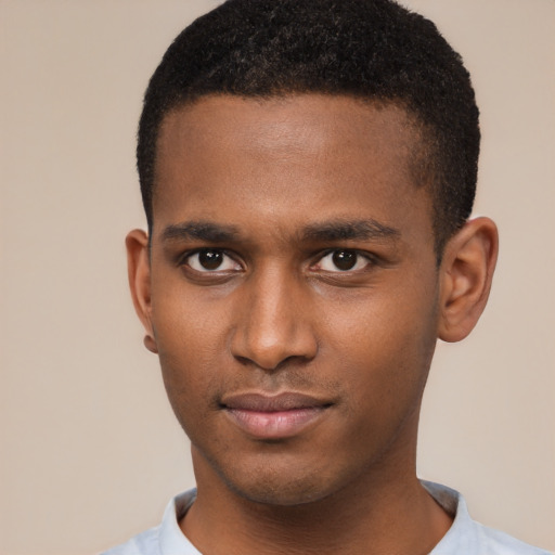 Neutral black young-adult male with short  brown hair and brown eyes