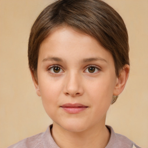 Neutral white young-adult female with short  brown hair and brown eyes