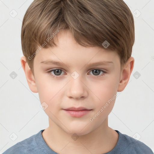 Neutral white child male with short  brown hair and grey eyes