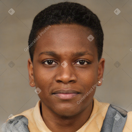 Neutral black young-adult male with short  brown hair and brown eyes