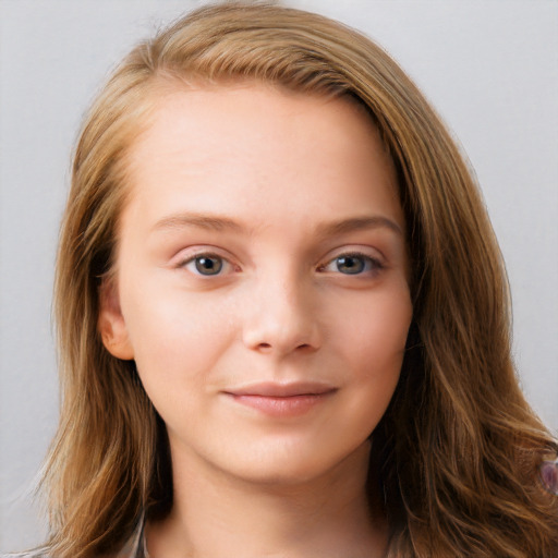 Neutral white child female with long  brown hair and grey eyes