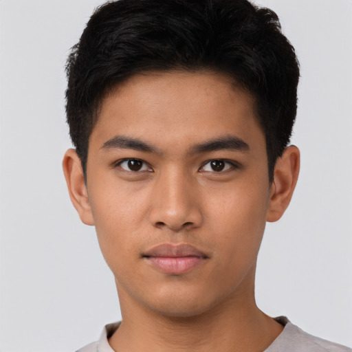 Neutral asian young-adult male with short  brown hair and brown eyes