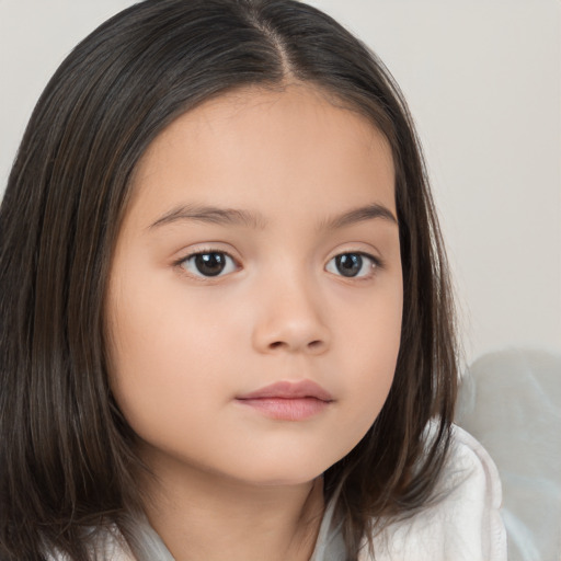 Neutral white child female with medium  brown hair and brown eyes