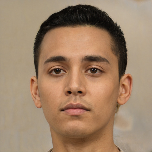 Neutral asian young-adult male with short  black hair and brown eyes