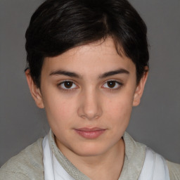 Neutral white young-adult female with short  brown hair and brown eyes