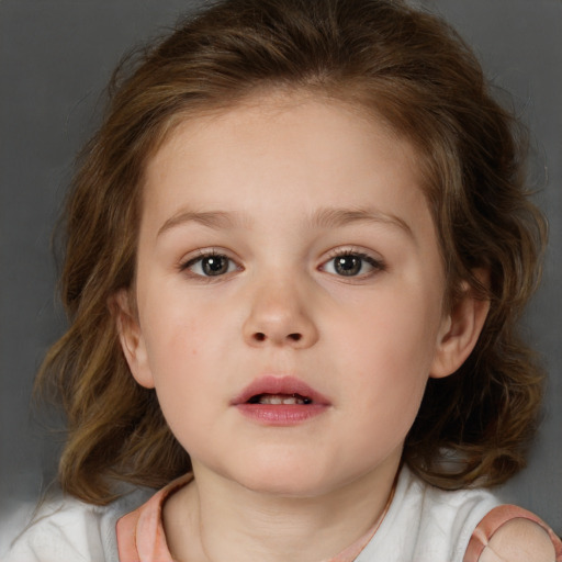 Neutral white child female with medium  brown hair and brown eyes