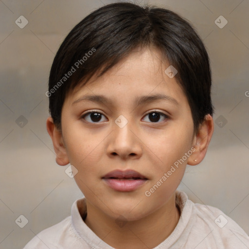 Neutral white child female with short  brown hair and brown eyes