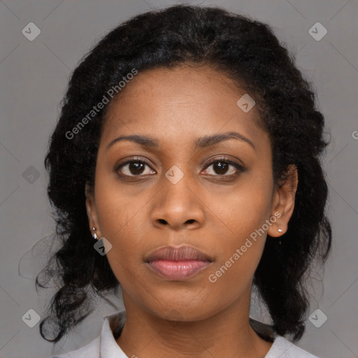 Neutral black young-adult female with medium  black hair and brown eyes