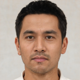 Neutral asian young-adult male with short  black hair and brown eyes