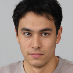 Neutral asian young-adult male with short  brown hair and brown eyes