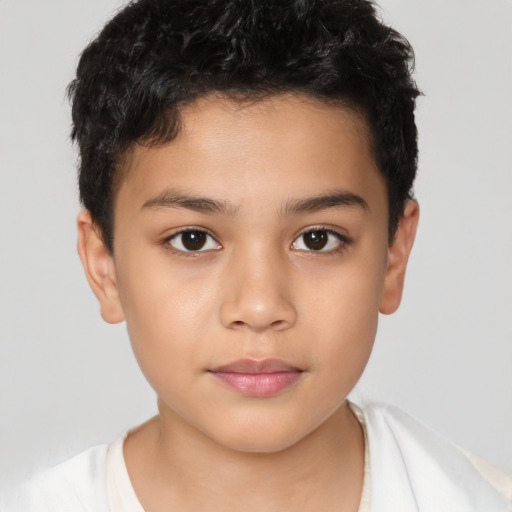 Neutral latino child male with short  brown hair and brown eyes