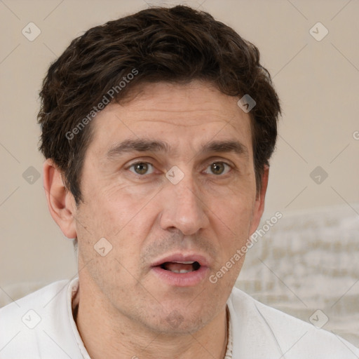 Neutral white adult male with short  brown hair and brown eyes