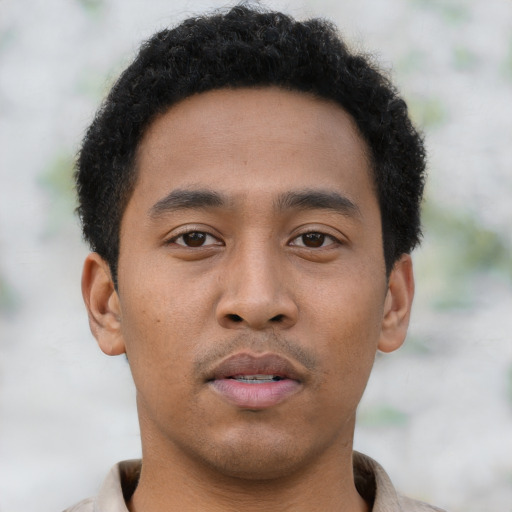 Neutral asian young-adult male with short  brown hair and brown eyes