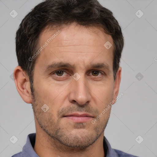 Neutral white adult male with short  brown hair and brown eyes