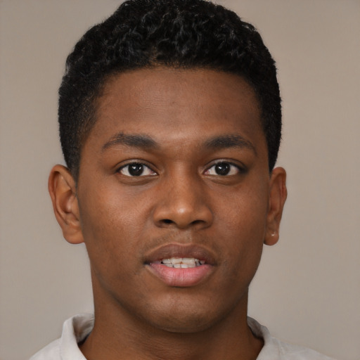 Neutral black young-adult male with short  brown hair and brown eyes