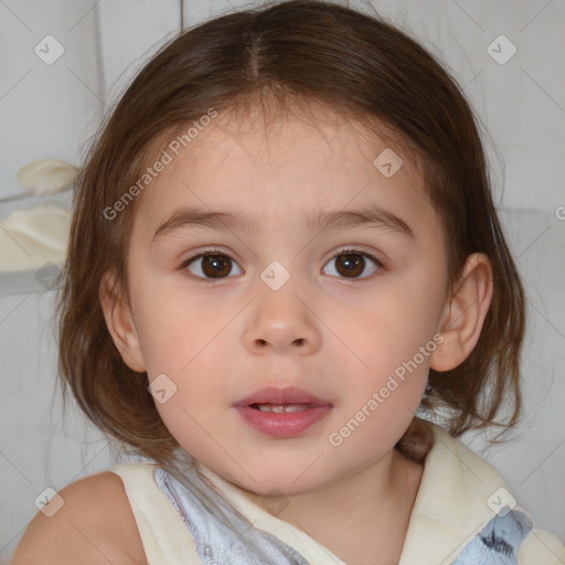 Neutral white child female with medium  brown hair and brown eyes